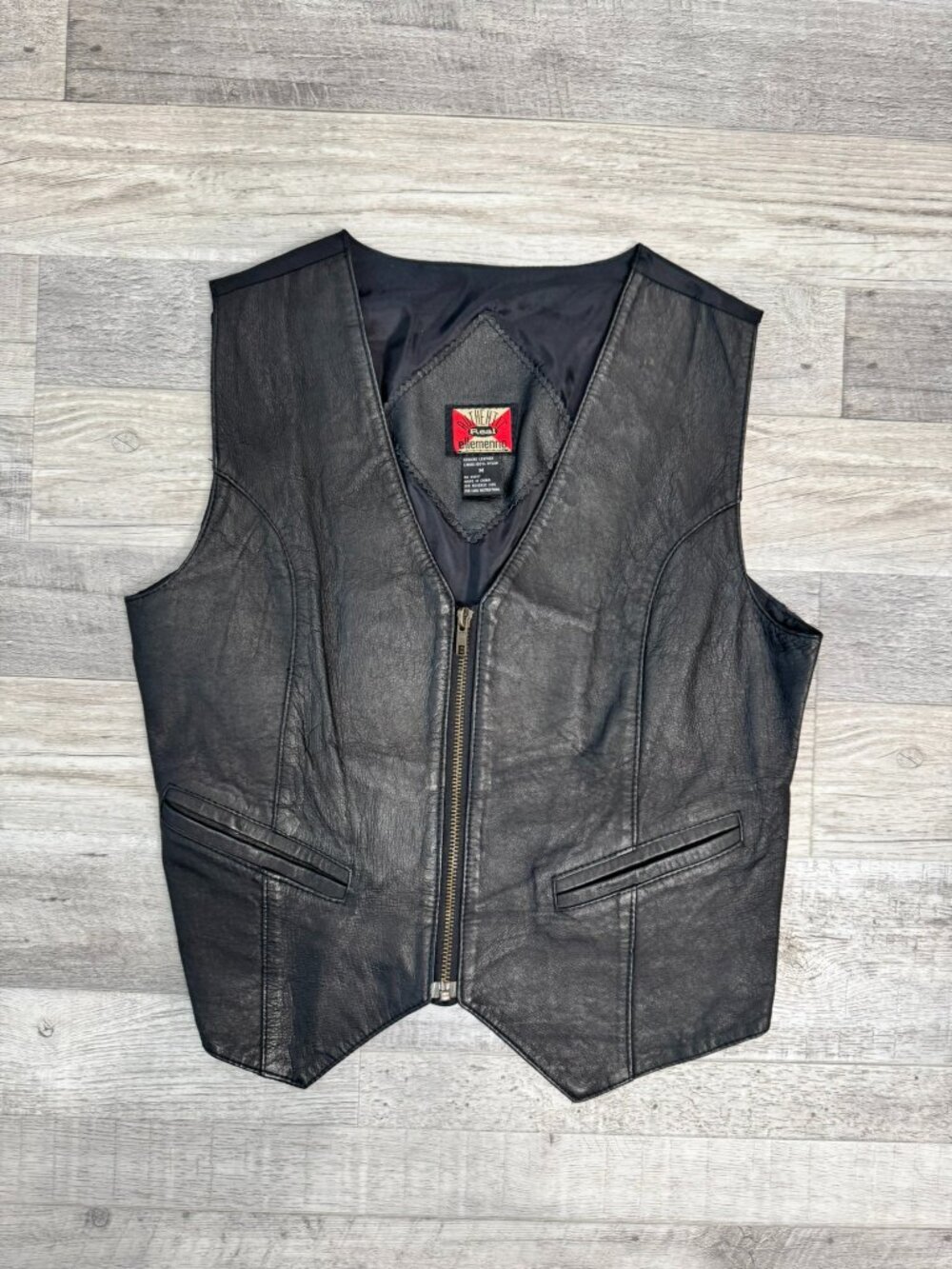 Authentic Ellemenno Genuine Leather Black Zip Vest Medium Adjustable Biker C1